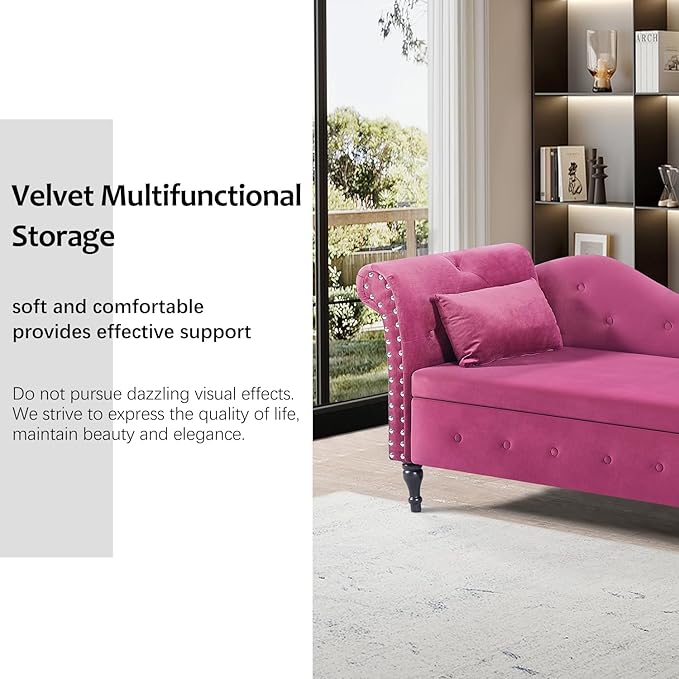 60 Modern Velvet Chaise Lounge IndoorUpholstered Lounge Chair with Left Armrest and Lumbar Pillow Button Tufted Lounge Sofa for Living Room Bedroom OfficeMini Chaise Longue Sofa (Burgundy)