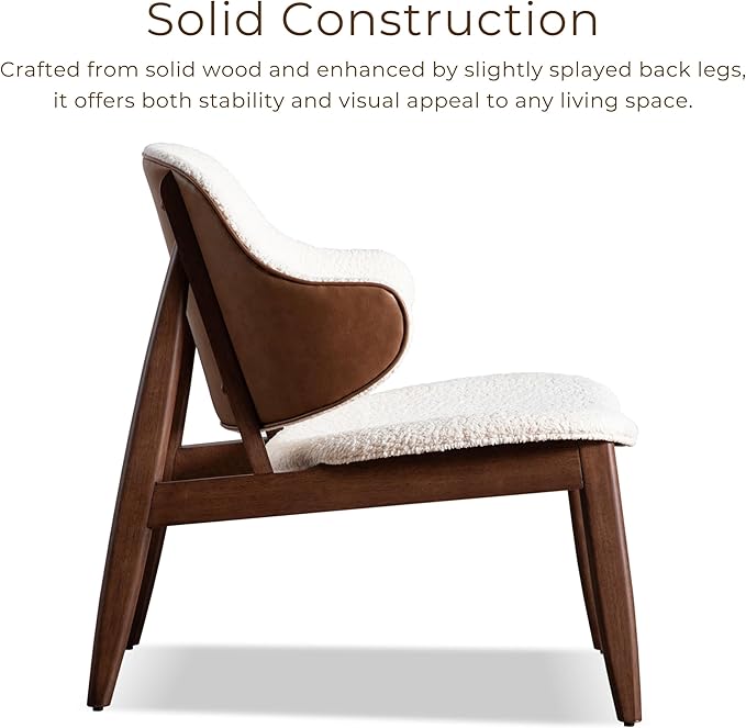 Furniture of America Callum Mid-Century Modern Solid Wood Brown Accent Chair with Wingback Comfortable Upholstered Seating for Home Office Living Room Walnut