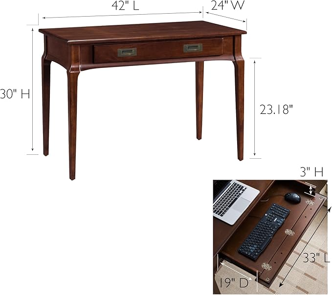 Leick Home Stratus Home Office Desk Solid Wood Drop-Front Keyboard Drawer Easy Assembly Writing Desk Heartwood Cherry 24.0 in. L x 42.0 in. W x 30.0 in. H 22400