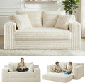 3-in-1 Convertible Sofa Bed: Boneless Loveseat Sleeper &amp Folding Couch Bed with 4 Pillows &amp Detachable CushionFurry Futon Couch for BedroomApartmentOffice and Living Room No AssemblyBeige