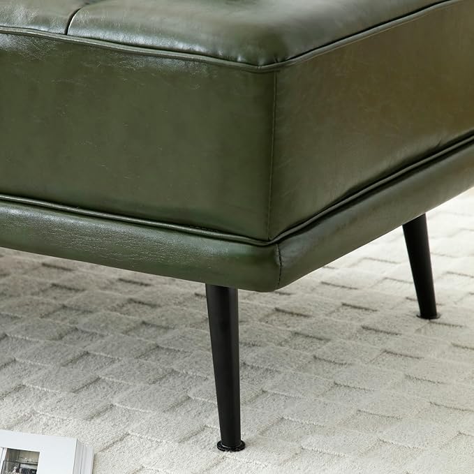 Upholstered Leather loveseat Sofa 55 Modern Bedroom Bench Window Bench with 360-degree Swivel Tray Small Couch for Living Room Bedroom Hallway Olive Green