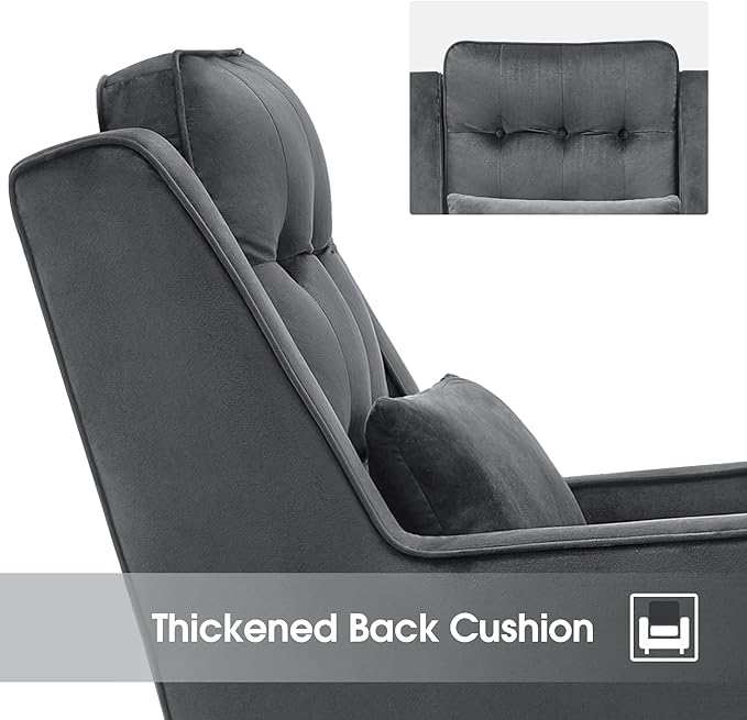 MCombo Velvet Accent Chair with Ottoman Modern Armchair for Small Space Living Room Office Reception Fabric 4278 (Dark Grey)