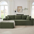 Boneless Couch for Living Room 104 Inch Cloud sectional Couch with Deep Seat Corduroy Modular Sectional Sofa with L-Shape Chaise No Assembly Required (Green Left Facing Chaise)