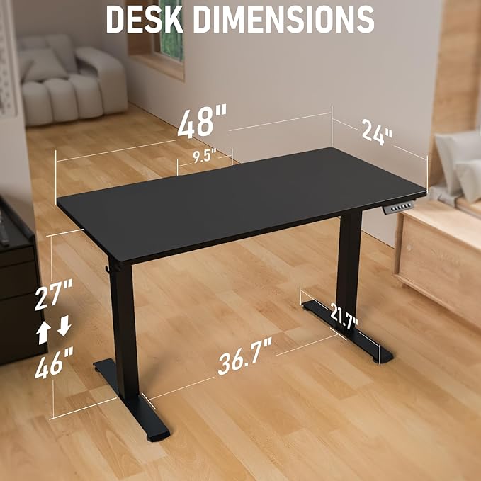 48 * 24 Electric Standing Desk Adjustable Height Sit Stand Up Desk Motorized Home Office Computer Gaming Workstation Desk