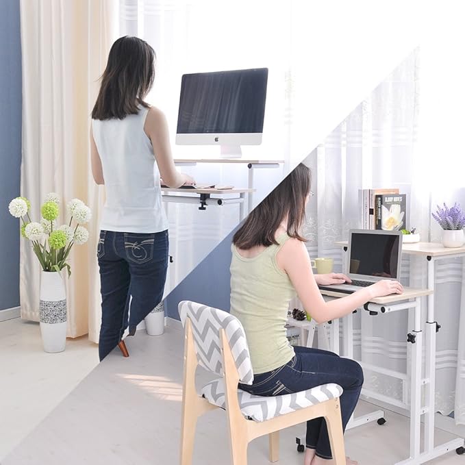 soges Mobile Standing DeskAdjustable Height Roling Sit-Stand Desk Small Standing Computer Desk Workstation on Wheels Sit Stand Up Desk for Home Office Oak