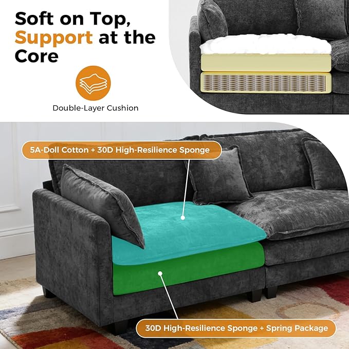 Redlife 42.5 Single Sofa Chair Chenille Upholstered Accent Chair with Spring &amp Double Foam Cushion System Removable Covers Easy to Assembly Black