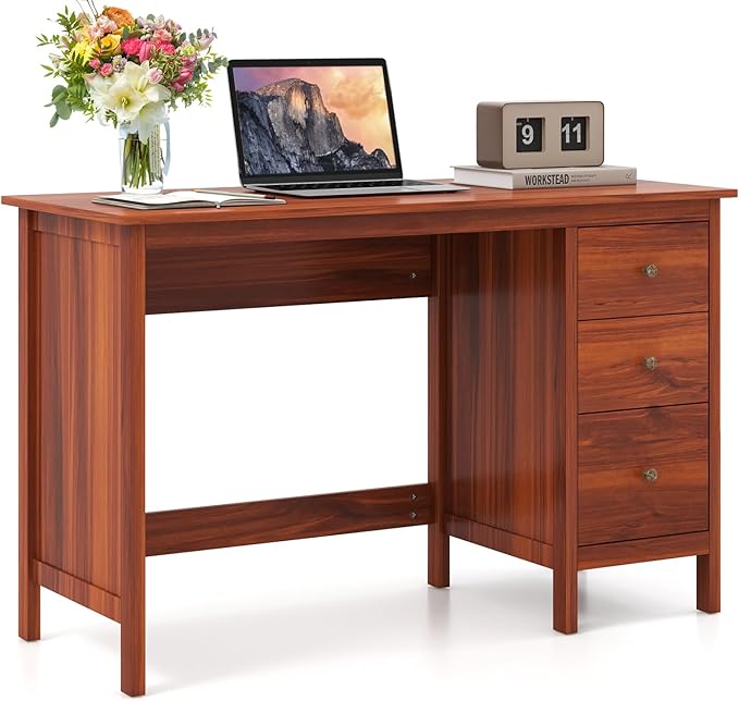 Computer Desk 48 Inch Home Office Desks with Drawers Modern Makeup Vanity Table Teens Writing Gaming Desk White Desk with Drawers for Bedroom Study Office (Brown)
