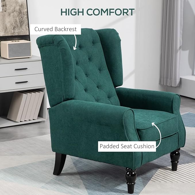 Button-Tufted Accent Chair Dark Green Wingback Chair Thick Padded Seat &amp Rounded Armrests Modern Living Room &amp Bedroom Chair