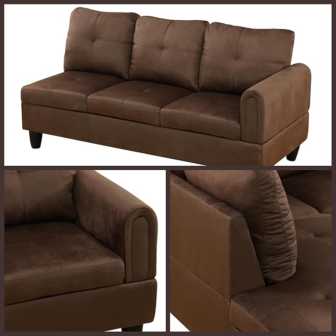 L Shaped Couch Sectional Couches with Chaise 3 Pieces Modular Convertible Sofa for Living Room Furniture Sets and Small Apartment Chocolate