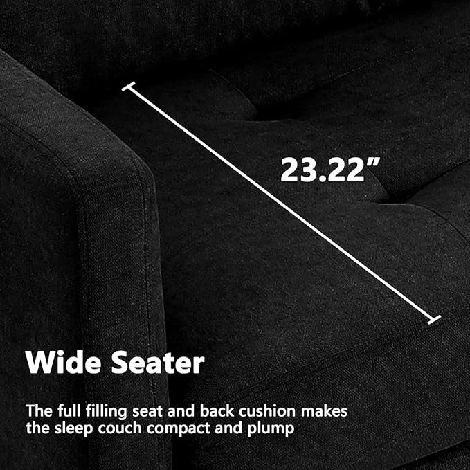 Convertible Sectional Sofa Couch for Living Room L-Shaped Couch 3 Seats Sofas Movable Ottoman Small Sofa Mid Century for Small Apartments Space Living Room and Office (Linen Fabric Black)