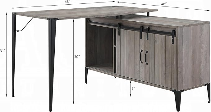 Grey Oak Sliding Barn Door Writing Desk for Spacious Home Office Maximize Workspace Cable Management