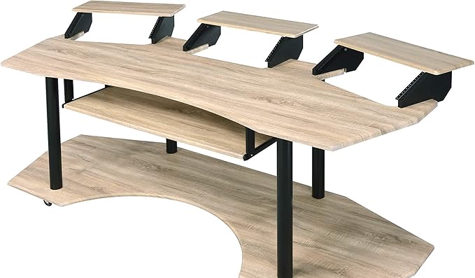Home Office Desks Versatile Design Music Recording Studio Desk Modern Wooden 4-Shelf Music Recording Studio Black Oak Desk Office Desk with Storage for Living Room/Home Office/Study Room (Oak)