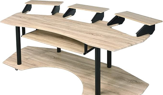 Home Office Desks Versatile Design Music Recording Studio Desk Modern Wooden 4-Shelf Music Recording Studio Black Oak Desk Office Desk with Storage for Living Room/Home Office/Study Room (Oak)