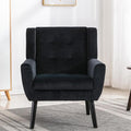 Living Room Chairs Modern Upholstered Accent Chair Armchair Velvet Fabric Reading Chair Single Sofa with Wood Legs for Living Room Bedroom Indoor Home Black
