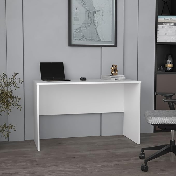 47 Wide Study Desk White Modern Simple Computer Laptop Table Dining Table for Bedroom Living Room Home and Office Kitchen White