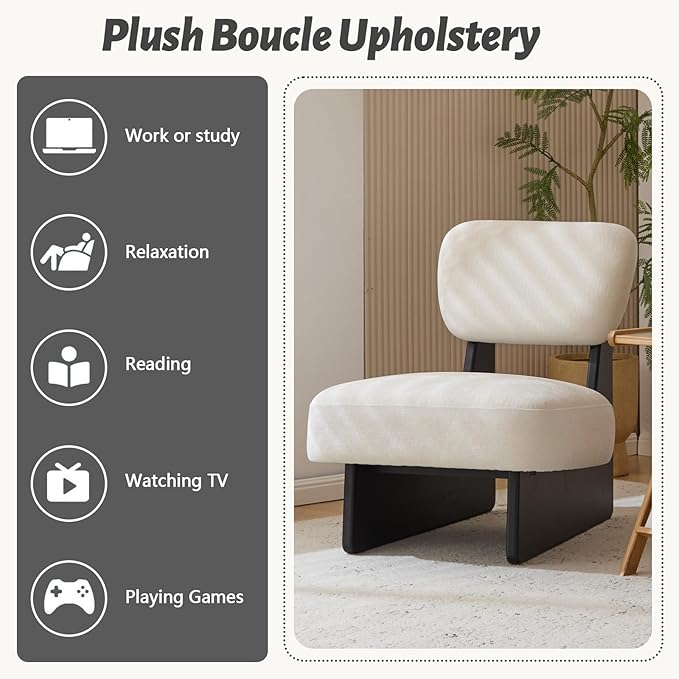 White Accent Chair Set of 2 for Small Spaces Armless Accent Chair for Bedroom Side Chairs &amp Comfy Chairs for Living Room Wood Base Comfy Cushion Bedroom Office (Black+White)
