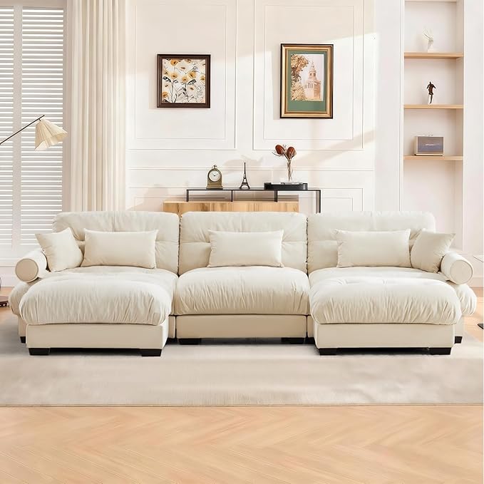 SoarFlash Sectional Sofa Couch U Shaped Modern Sofa with Solid Wood Legs Couches Sofas for Living Room Apartment Comfortable Small Couches for Apartment Beige