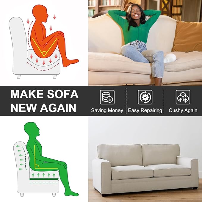 HAVARGO Couch Cushion Support High Density Foam 24X24X2.4 Inches Sofa Couch Supports for Sagging Cushions Light Grey 2Pc with Anti Slip Mesh Fabric