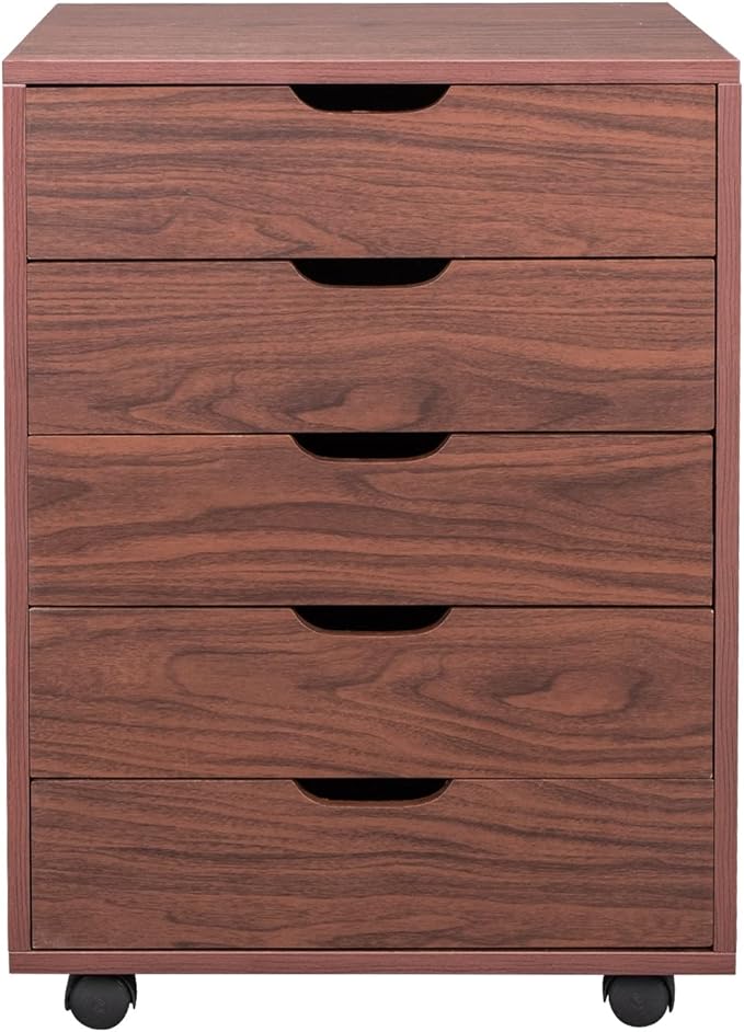 Wooden Filing Cabinet 7/6/5 Drawers MDF Dark Walnut Color/Gray/White for Home Office Furniture Filing Cabinet (Color : 5-Drawer Dark Walnut) (5 drawer Dark Walnut)