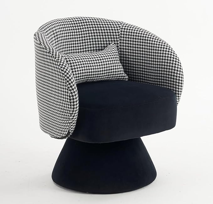 Swivel Accent Chair Swivel Barrel Chair with Pillow 360 Degree Swivel Armchair Round Club Chair for Living Room Bedroom Office Lounge (Black+Velvet)