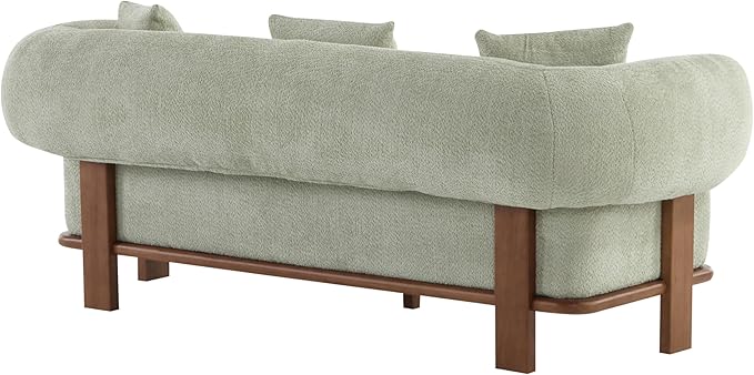 Christopher Knight Home Yule Living Room Wooden 3-Seater SofaBoucle Fabric Upholstered Lounge Sofa CouchHome Office/Bedroom Sofa Chair with Accent PillowComfy Reading Cloud SofaLight Green + Brown