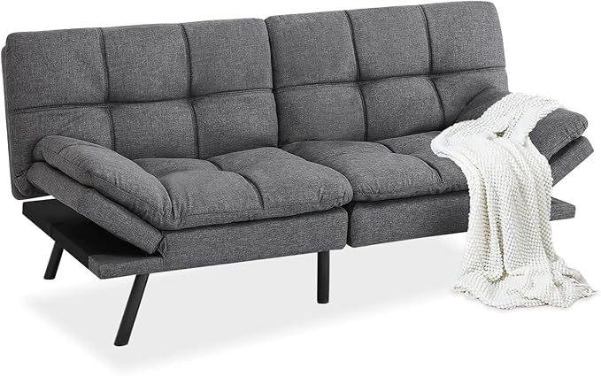 MUUEGM 71 Futon Sofa Bed with Memory FoamFuton Couch with Adjust Backrest and Armrest Couches Bed for Living RoomStudios Apartments Dormitories Offices and Game RoomsDeep Grey