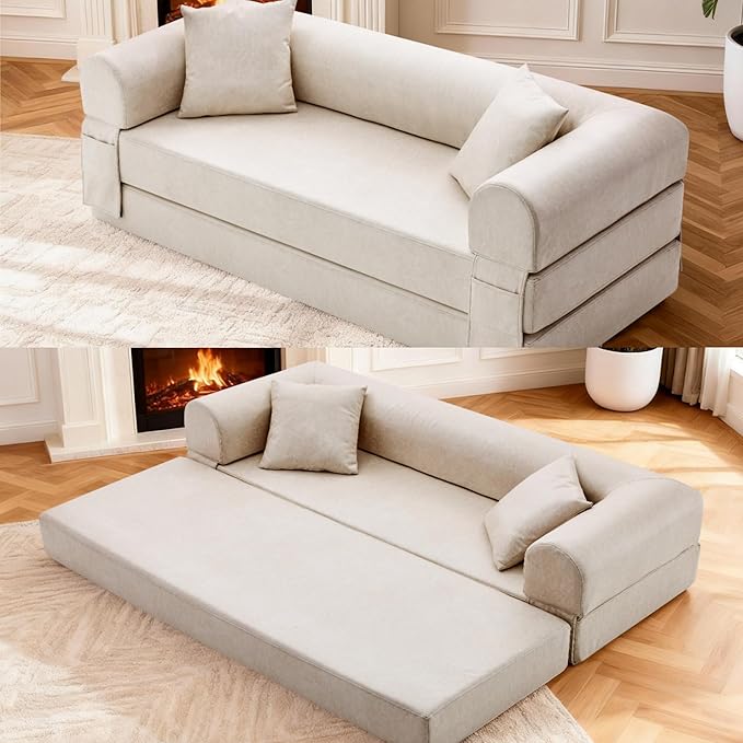 Convertible Sleeper Sofa Bed78.5 Inch Faux Leather Futon Couch with Pillows &amp Storage Pocket5-in-1 Folding Sofa Bed Queen with Pull Out BedsBoneless Couches for Living RoomCouch in a BoxBeige