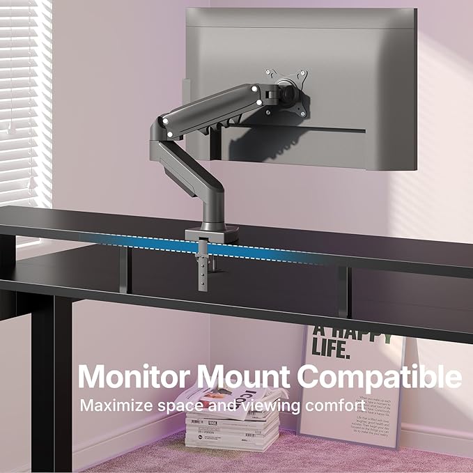 HUANUO 55″ x 26″ Electric Standing Desk with 2 Drawers &amp24.4″ Large Keyboard Tray C-Clamp Mount Compatible Adjustable Computer Desk for Office Sit Stand Up Desk with 4 Height Presets Black