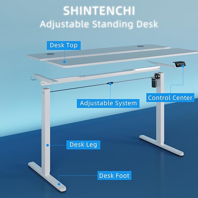 Shintenchi Standing Desk 48x24 Inch Height Adjustable Electric Sit Stand up Desk Ergonomic Rising Computer Table Modern Lift Gaming Desk Workstation for Home Office White