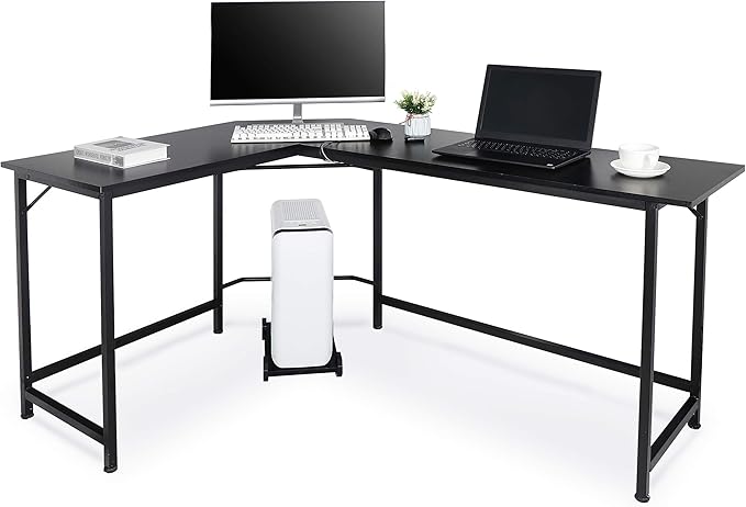 LEMY 66 Inch x 47 Inch Large L-Shape Corner Table Computer Workstation Bevel Edge Angle Design PC Laptop Table w/CPU Stand for Home Office - Black