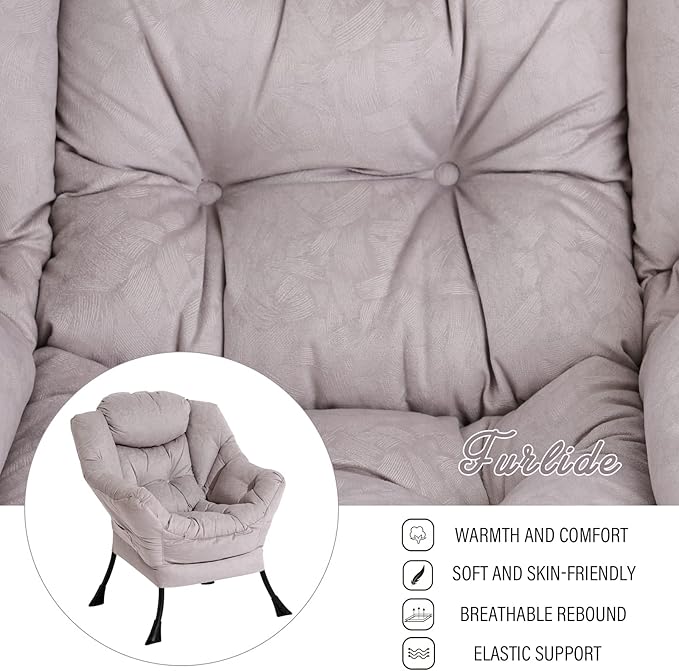 Lazy Chair with Ottoman Modern Chair with Folding Footrest Lounge Accent Chair Comfortable Reading Chair Oversized Armchairs for Bedroom Study Living Room Courtyard (Light Grey)