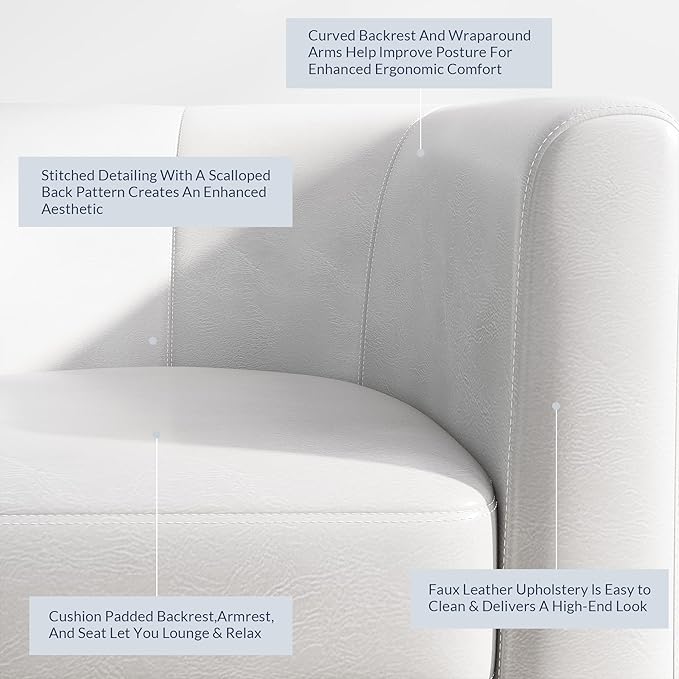 BELLEZE Accent Barrel Chair Club Tub Sofa Corner Chair with Flared Legs and Cozy Soft Padding for Living Room Bedroom Waiting Room - White