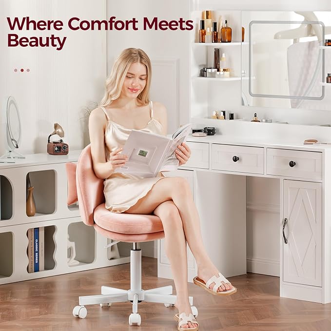 COMHOMA Vanity Chair with Velvet Fabric Small Tall Armless Chair with Back Cute Candy Chair for Girls Gift Living Room/Makeup Room/Bedroom/Kitchen (Height Use: Adjustable from Desk to Bar Height)