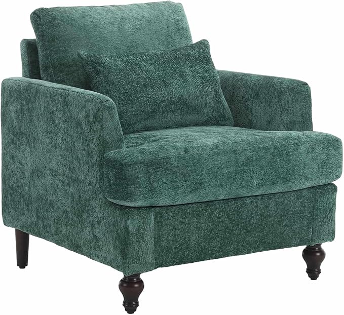Wood Frame Armchair Modern Accent Chair Lounge Chair for Living RoomTufted Club Chair Mid Century Modern Arm Chairs with Studded Solid Wood Frame for Bedroom Reading (Emerald Chenille)