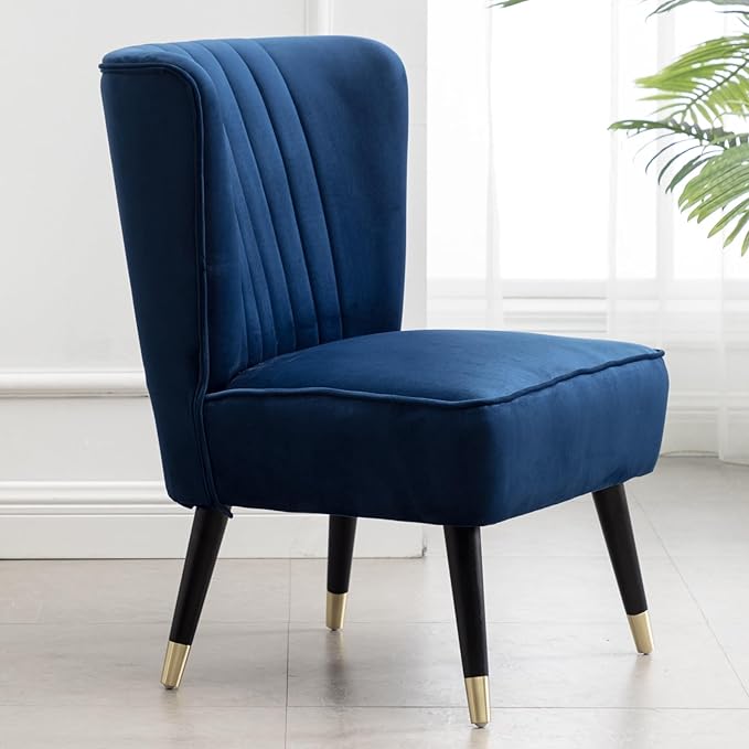 Modern Velvet Accent Chairs Reading Chair Cozy Curved Wingback Leisure Chair Upholstered Single Sofa Chair for Living Room Dining Room Bedroom Dressing Table Office (Navy)