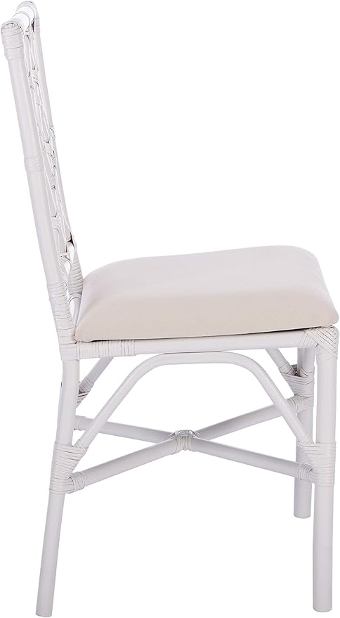 Safavieh Home Bhumi Coastal White Rattan Accent Chair with Cushion (Set of 2)