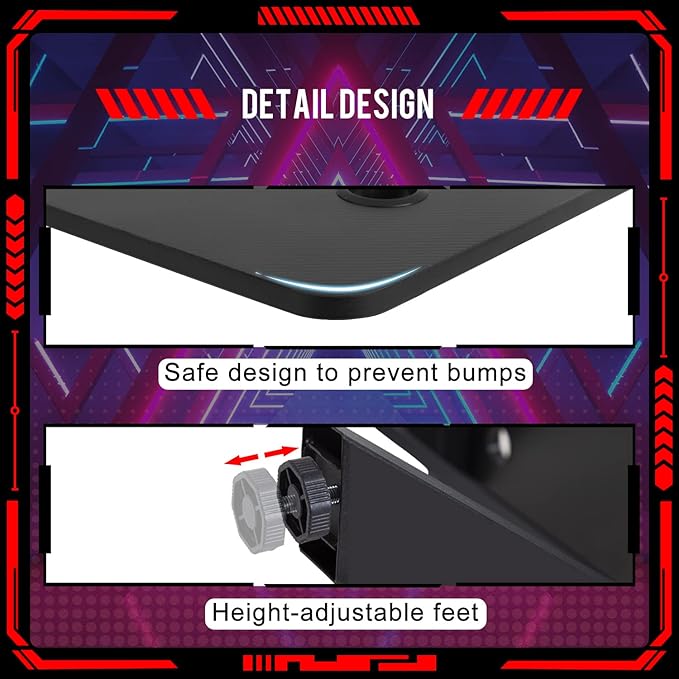 FDW Computer Desk Gaming Desk Student PC Desk Writing Desk Office Desk Modern Ergonomic Racing Style Table Workstation Carbon Fiber Headphone Hook (47in Red)