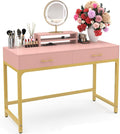 WESTREE Women Makeup Vanity Desk with 2 Drawers - Bedroom Home Office Desk Wooden Height Monitor Stand &amp Storage Shelf Without Mirror Pink Table Great Gift for Her