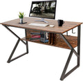 Computer Desk Office Desk PC Table 47 ”- Industrial Rustic Wood Grain with Storage Shelf with 4 Hooks Metal Frame Foot Pad 110lbs Home Reading Study Writing for Bedroom …