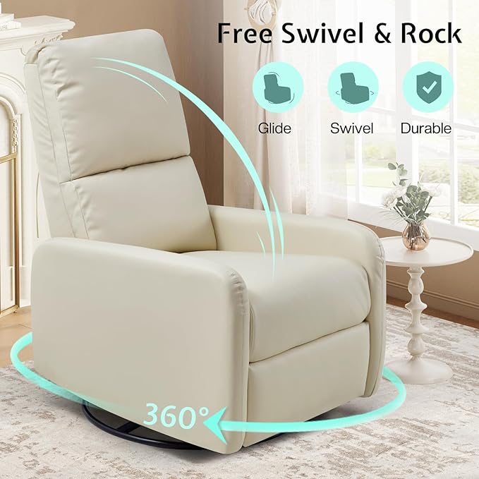 Jocisland Swivel Glider Rocking Recliner Chair for Adults Nursery Rocker Reclining Comfy Upholstered Single Sofa Armchair for Living Room Bedroom Nursing Leather Cream