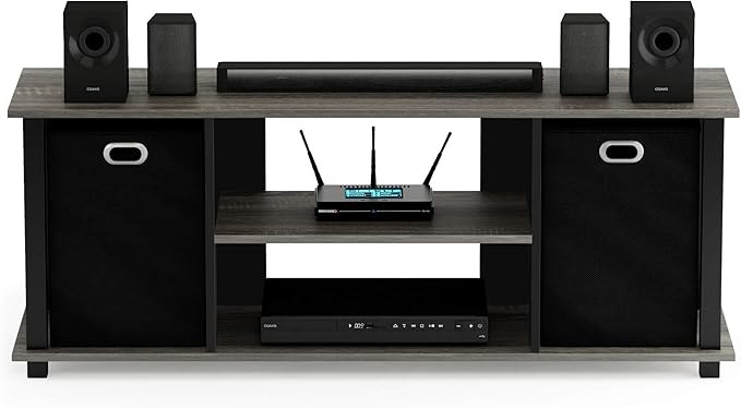 FURINNO Econ Entertainment Center French Oak Grey/Black/Black