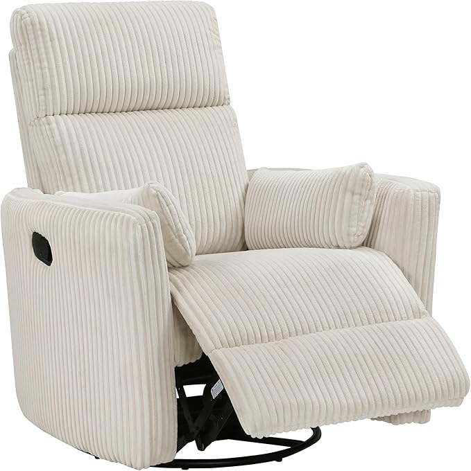 Lexicon Modern Swivel Glider Recliner Chair Nursery Glider Corduroy Fabric Upholstery Recliner with 2 Lumbar Pillows Manual Reclining Sofa Chair for Living Room/Office/Apartment Beige