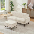 Tbfit Mid Century Modern Sofa Loveseat Couch Beige Standard Sofa &amp Ottoman | linen fabric button tufted solid wood foot pocket spring wood slats frame