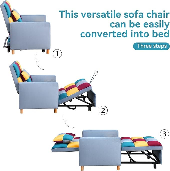 Sleeper Sofa Bed 3-in-1 Convertible Chair Bed Multi-Functional Sleeper Chair Soft Teddy Fabric for Living Room Apartment Office (Color-Velvet)