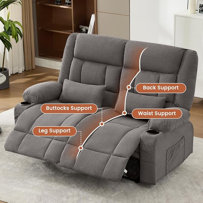Recliner Loveseat Couch with Cup Holders for Living Room LoveSeat Manual Oversized Recliner with Ergonomic Side Pocket for Adult