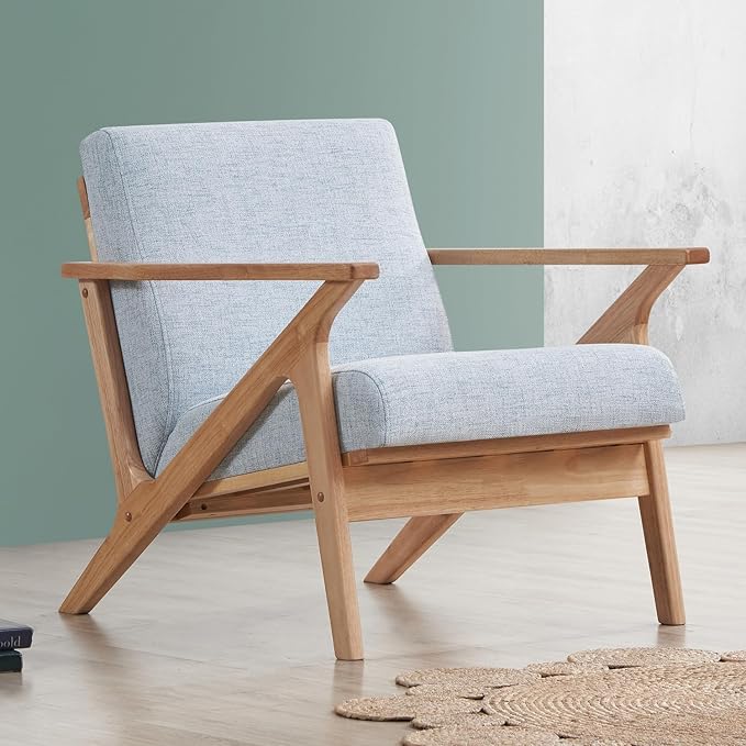 Zola Mid Century Modern Accent Chair Arm Chair Living Room Furniture Oak/Light Blue
