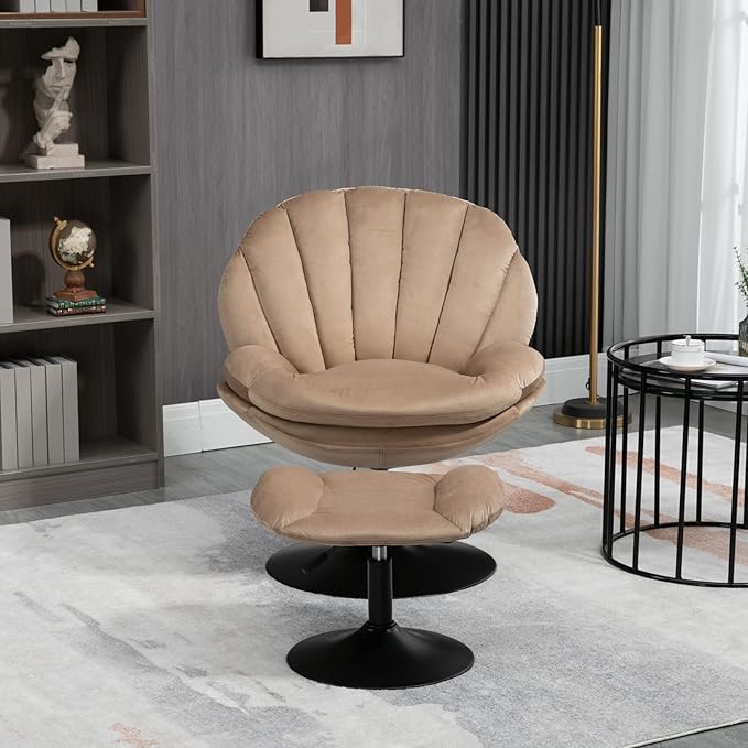 FurnitureSwivel Accent Chair Living Room Chair with OttomanAdjustable Seat Height TV Chair (Khaki)