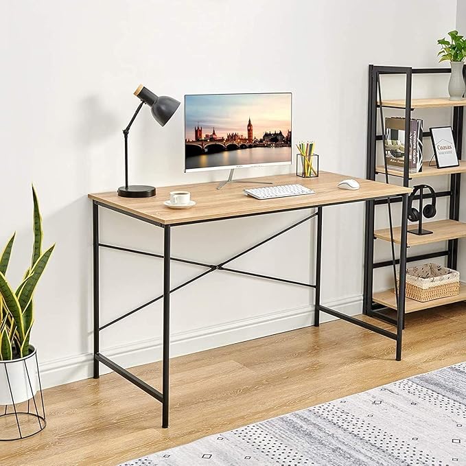 FurnitureR Computer Desk 42.7-Inch Home Office Desk Student Writing Desk with Metal Legs Wood Top Modern Simple Workstation for Small Rooms 42.7 x 23.6 x 29.7 in Oak and Black