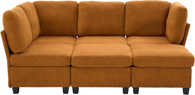 U Shaped Modular Sectional Sofa Couch with Storage Ottoman 6 Seat Convertible Upholstered Deep Seat Sofa with Chaise Lounge Comfy Cloud Couch for Living Room Orange