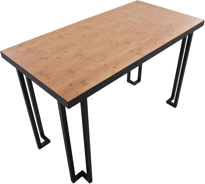 LumiSource Roman Natural Wood Desk Home Office Desk Computer Desk Black Desk Small Desk for Bedroom Gaming Desk Contemporary Desk